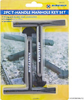 New 2pc T-handle Manhole Key Set Steel Construction Heavy Duty D Shaped Tool