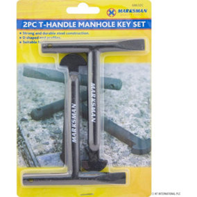 New 2pc T-handle Manhole Key Set Steel Construction Heavy Duty D Shaped Tool