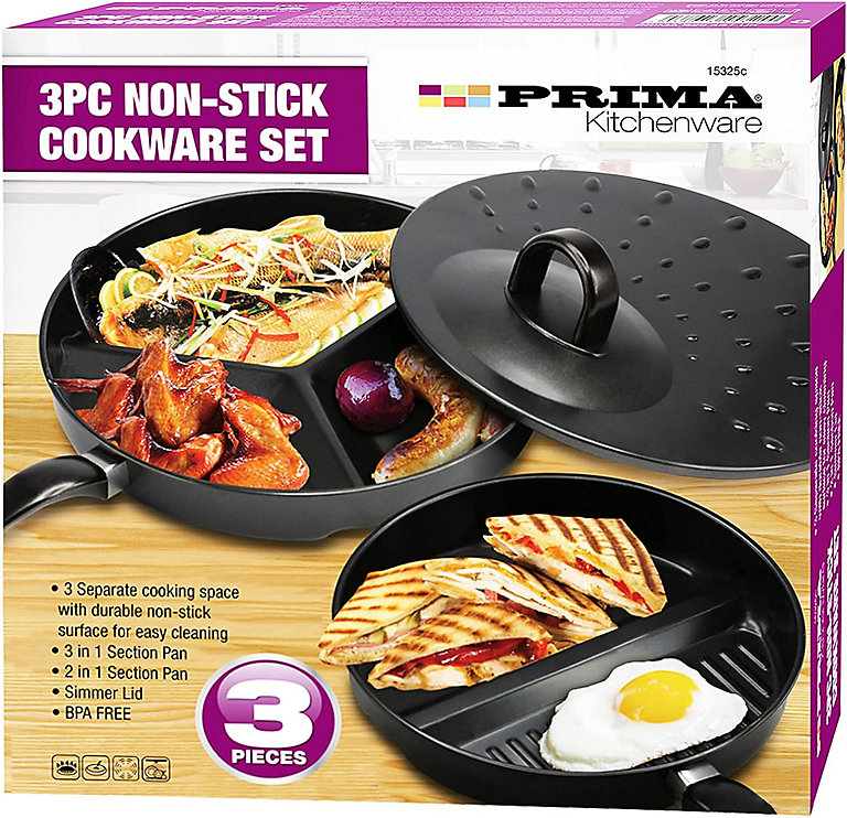 New 3 Pcs Prima Divided Non Stick Wonder Kitchen Cookware Chef Pot Set Home  Breakfast Cooking