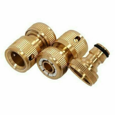 New 3pc Brass Hose Pipe Fitting Connectors Garden Tap Spray Solid Water Set