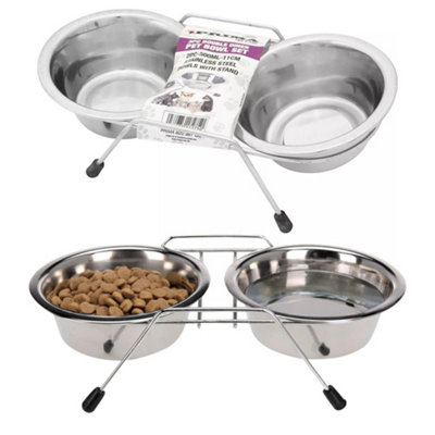 New 3pc Double Pet Diner Bowl Set Stainless Steel Raised Stand Cats Dog Feeding Price Comparisons | Compare The Build