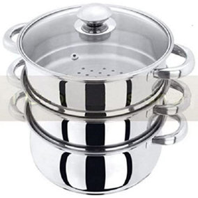 New 3pc Stainless Steel Steamer Cooker Pot Set Pan Cook Food Glass Lids Cookware