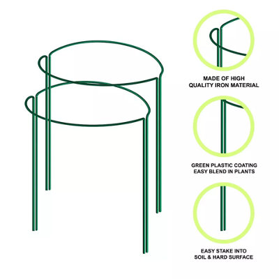 New 3pk Plant Support Ring Stakes Half Round Flower Support Garden Cage Frame Metal 35 x 40 cm