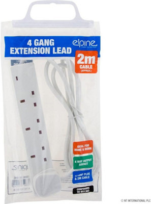 New 4 Way Gang 2m Extension Lead Mains Uk Cable 13 Amp Socket Power Wire Plug