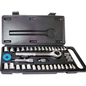 New 40pc Socket Set 1/2 3/8 Inches Dr Metric Reversible Ratchet Handle Tool Kit