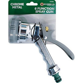 New 6 Function Spray Gun Multi Garden Hose Watering Chrome Dial Sprayer Metal