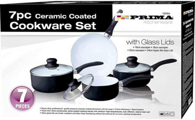 New 7pc Black Cookware Set Saucepan Kitchen Non Stick Stainless Steel Ceramic