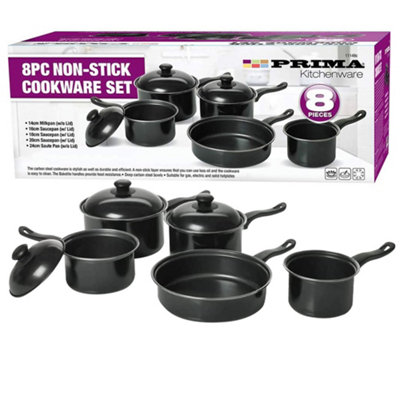 New 8pc Non Stick Cookware Set Milkpan Saucepan Kitchen Cook Pan Lids Cooking