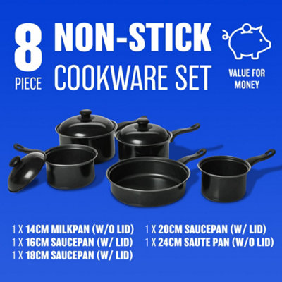New 8pc Non Stick Cookware Set Milkpan Saucepan Kitchen Cook Pan Lids Cooking