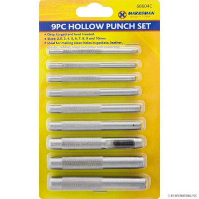 New 9pc Hollow Punch Kit Hole Cutter Puncher Tool Gasket Vinyl Craft Leather