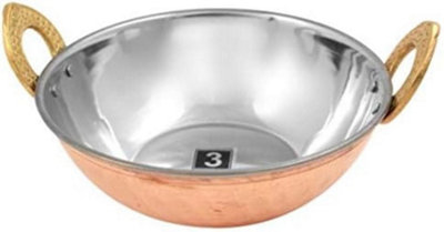 New Balti Dish Karahi Metal Curry Serving Copper Dishes Stainless Steel 17cm