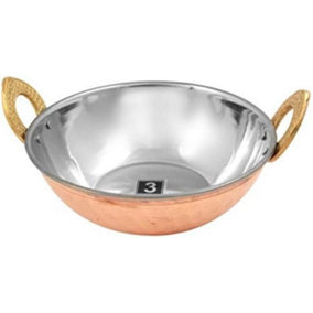 New Balti Dish Karahi Metal Curry Serving Copper Dishes Stainless Steel 17cm