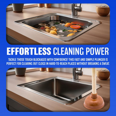 New Bathroom Rubber Sink Drain Toilet Wooden Handle Plunger Heavy Duty Cleaner Toilet Strong Durable Unblocker - 3