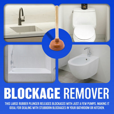 New Bathroom Rubber Sink Drain Toilet Wooden Handle Plunger Heavy Duty Cleaner Toilet Strong Durable Unblocker - 4
