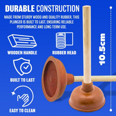 New Bathroom Rubber Sink Drain Toilet Wooden Handle Plunger Heavy Duty Cleaner Toilet Strong Durable Unblocker - 5