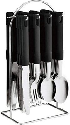 New Black 24pc Cutlery Dinner Set Stainless Steel Metal Stand Rack ...