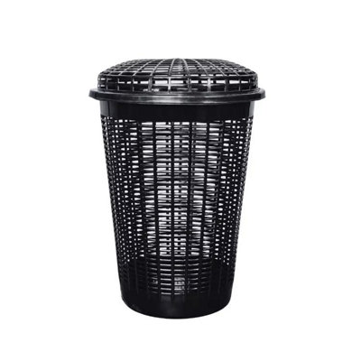 New Black Circular Plastic Laundry Linen Washing Basket Bin Storage Hamper With Lid