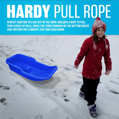 New Blue Kids Heavy Duty Snow Sledge Toboggan Sleigh Sled Rope Plastic Adults Ski Board