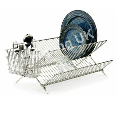 New Chrome Dish Drainer With Caddy Kitchen Plates Storage Organizer Cutlery Holder