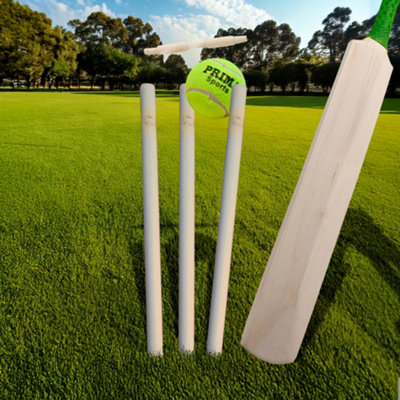 New Cricket Set Bat Ball Wooden Wickets With Mesh Carry Bag Garden Kids Fun Park Family Play Size 3 Outdoor Game