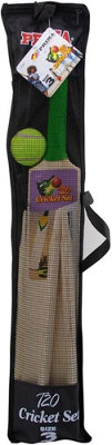 New Cricket Set Bat Ball Wooden Wickets With Mesh Carry Bag Garden Kids Fun Park Play Size 3