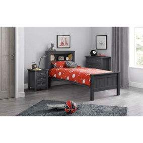 New England Anthracite Lacquer Bookcase Bed Frame - Single 3ft (90cm)