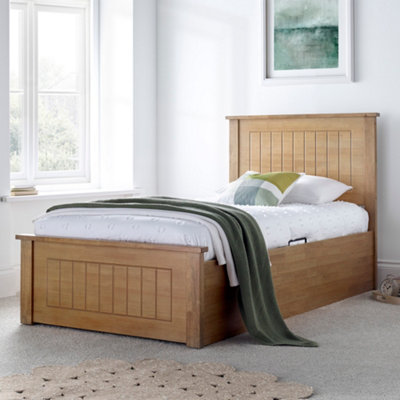 New England Single 3ft Oak Finish Ottoman Storage Bed Frame