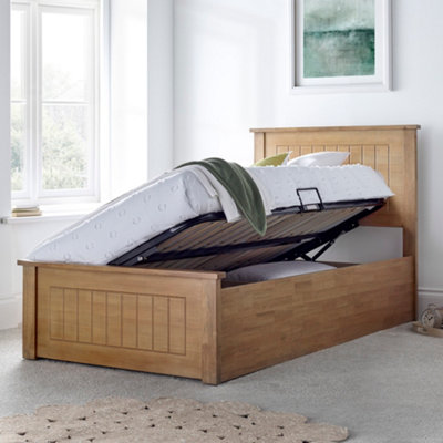 Single oak store ottoman bed