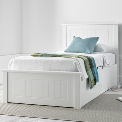 New England Solo White Wooden Ottoman Storage Bed - Single 3ft Bed Frame