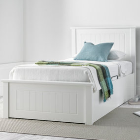 New England Solo White Wooden Ottoman Storage Bed - Single 3ft Bed Frame