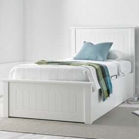 New England Solo White Wooden Ottoman Storage Bed - Single Bed Frame