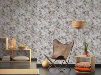 New Flower Garden Mono Textured Vinyl Floral Wallpaper By AS Creation 38722-3