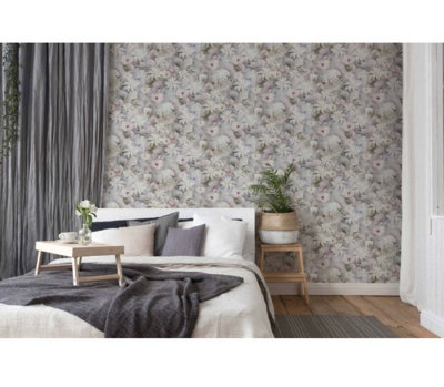 New Flower Garden Mono Textured Vinyl Floral Wallpaper By AS Creation 38722-3