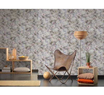 New Flower Garden Mono Textured Vinyl Floral Wallpaper By AS Creation 38722-3