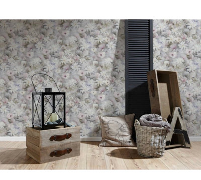New Flower Garden Mono Textured Vinyl Floral Wallpaper By AS Creation 38722-3