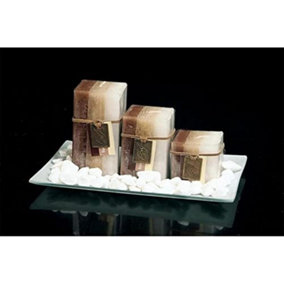 New Gift Set With 3 Scented Aromatic Mood Wax Candles Glass Plate Stones Candle Vanilla Orchid