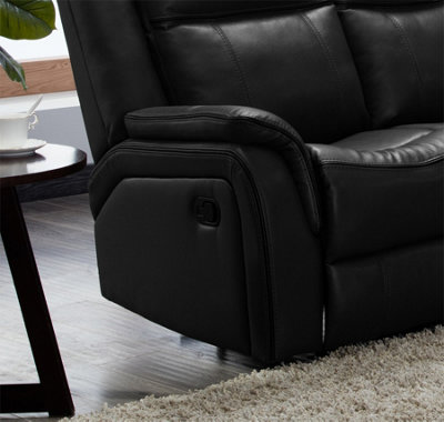 New Hampshire Black 2 Piece Leather Aire Reclining Sofa Suite Recliner 3 Seater and 2 Seater