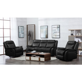 New Hampshire Black 3 Piece Sofa Suite Reclining Armchairs Leatherair Leather 3 + 1 + 1
