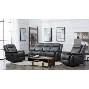 New Hampshire Grey 3 Piece Sofa Suite Reclining Armchairs Leatherair Leather 3 + 1 + 1