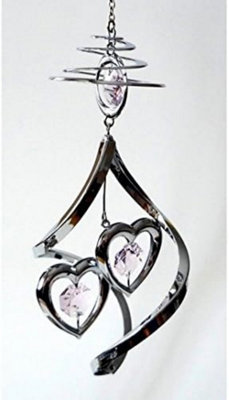 New Hanging Twin Hearts Crystal Gift Set Collectable Ornament Crystocraft With Swarovski Elements