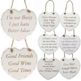 New Hanging Wooden Heart Shaped Plaque Sign Message Decoration Live Well Laugh Often