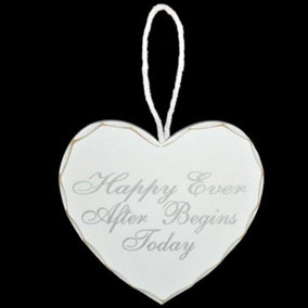 New Hanging Wooden Heart Shaped Plaque Sign Message Wedding Gift Door Wall Home Happily Ever After