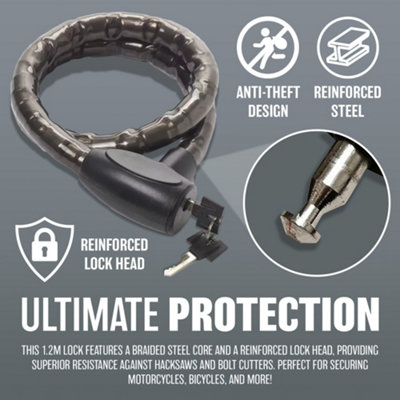 New Heavy Duty Armoured Steel Cable Lock Security Keys Black Motorcycle Bike