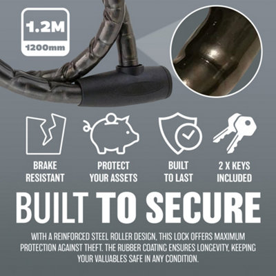 New Heavy Duty Armoured Steel Cable Lock Security Keys Black Motorcycle Bike