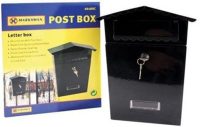 New Home Furnishing Marksman Secure Pressed Steel Post Box Black