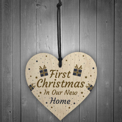 New Home Gift Personalised 1st Christmas Tree Decoration Wooden Heart Keepsake Gift
