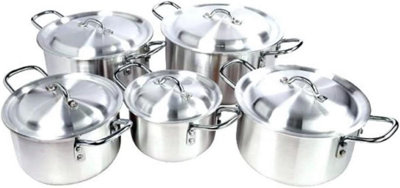 New Large 10pc Aluminium Cookware Set Cooking Pots Casserole Catering Saucepan