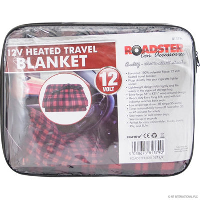 New Large 12V Heated Car Van Travel Electric Blanket Warm Fleece Cuddle Rug Motorhome Caravan