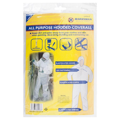 New Large All Purpose Safety Hooded Painters Coverall Boiler Suit Protective Diy