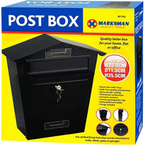 New Large Post Box Mail Classic Letter Holder Steel Lockable Black